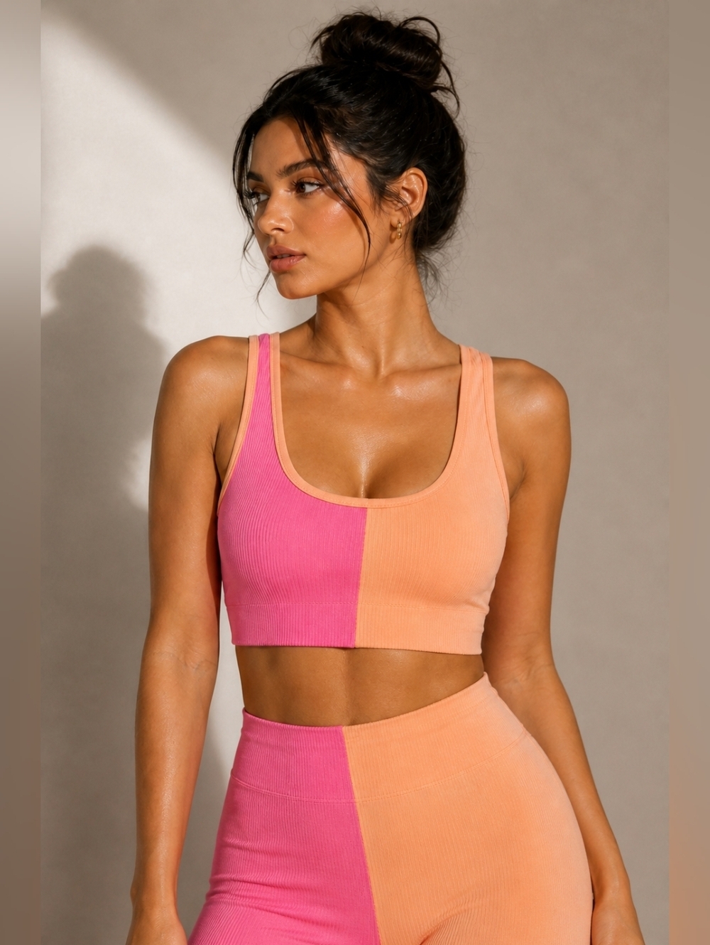 PLT PrettyLittleThing Hot Pink 2 Color Block Scoop Neck Sports Bra L New